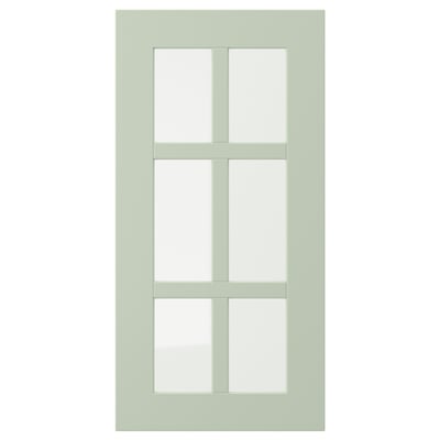 Porte d’armoire STENSUND vert menthe avec panneau de verre divisé.