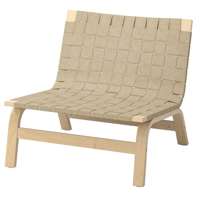 Fauteuil STOCKHOLM 2025 : bois clair, lin tissé, design minimaliste. Indémodable, confortable.