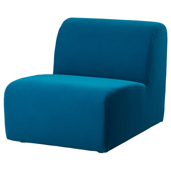 Cette image montre une chaise ikea STOCKHOLM 2025 bleue moderne au design élégant et incurvé, recouverte d’un tissu en polyester.