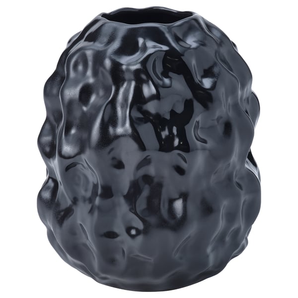 Vase STOCKHOLM 2025, gris foncé brillant et mat, texture pétillante, grès lourd.