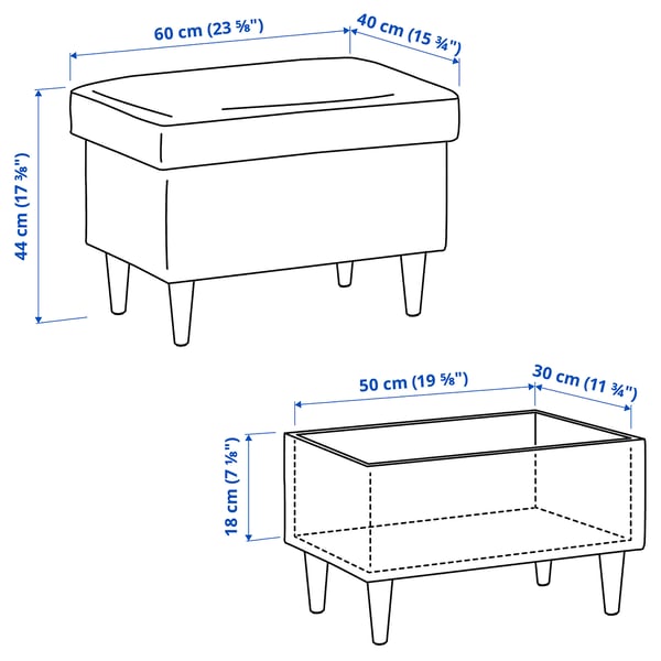 STRANDMON Repose-pieds av rangement, Sulviken bleu/beige