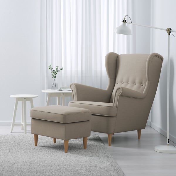 STRANDMON Fauteuil à oreilles, Skiftebo beige clair - IKEA
