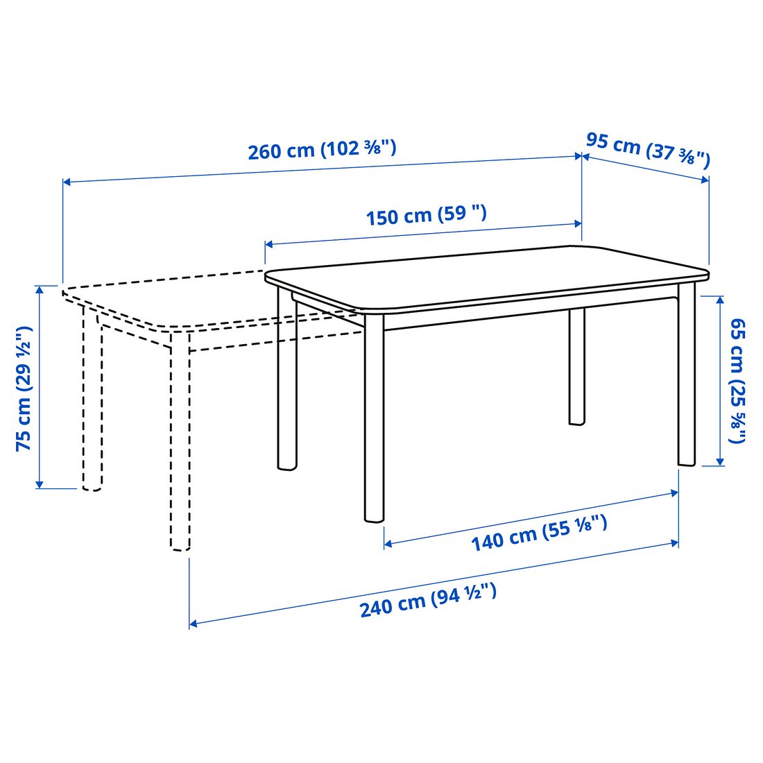 STRANDTORP Table extensible, blanc, 150/205/260x95 cm IKEA