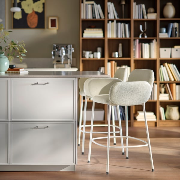 SYNTORP Chaise de bar, hauteur plateau blanc/Axvall blanc cassé, 66 cm