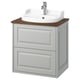 Meuble de salle de bain gris clair TÄNNFORSEN avec tiroir, plan en bois et lavabo blanc.