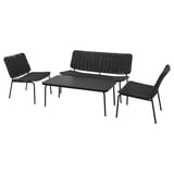 Set de patio TEGELÖN : noir, chaises en osier, table en verre, design moderne.
