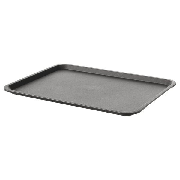 Plateau en plastique gris, rectangulaire, passe au lave-vaisselle, résistant aux rayures.