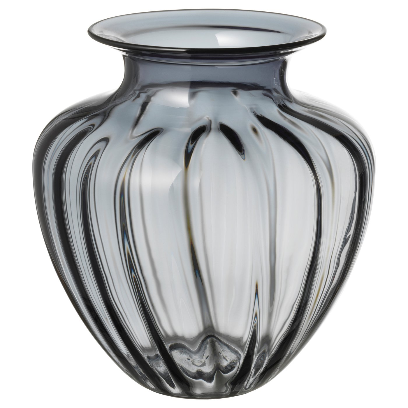 Vase TONSÄTTA : grand centre de table en verre nervuré gris givré.