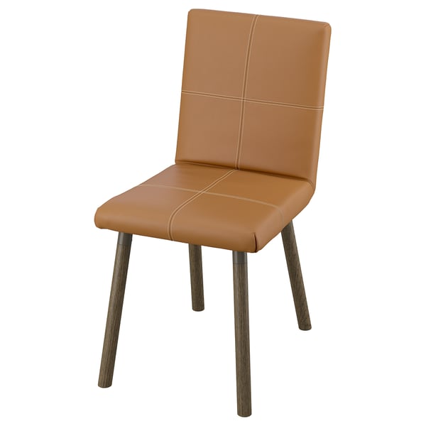 Chaise TONSTAD : aspect cuir marron, pieds en bois, design moderne.