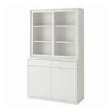 Combo buffet et armoire en verre TONSTAD blanc cassé, design moderne avec tiroirs à fermeture douce et étagères réglables.