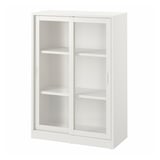 Cette image montre une vitrine TONSTAD blanche avec des portes coulissantes en verre, au design minimaliste.