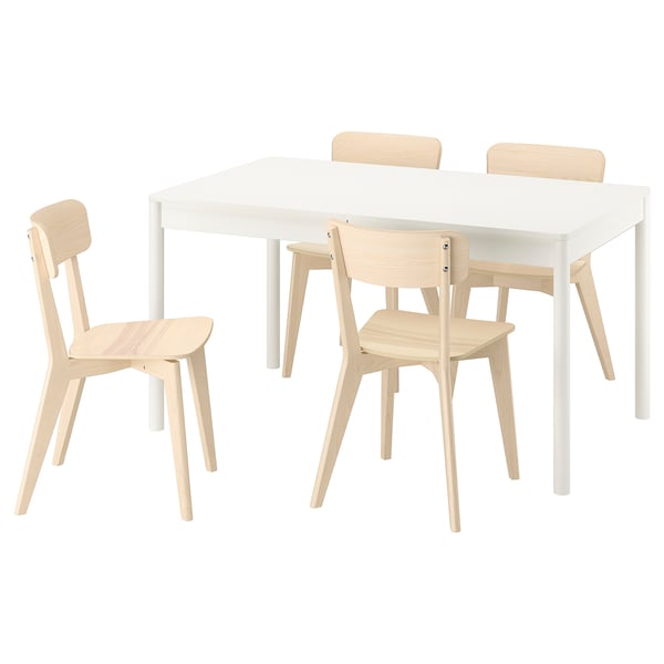 TONSTAD / LISABO Table et 4 chaises, blanc cassé/frêne, 140/196x85 cm