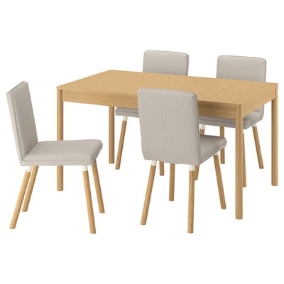 TONSTAD / TONSTAD Table et 4 chaises, plaqué chêne/Fridtuna beige clair motif chêne, 140/196x85 cm