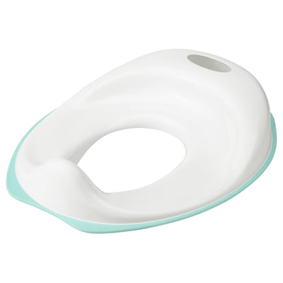 Siège de toilette pour tout-petit blanc et vert menthe avec des bords doux.