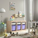 TROFAST Combinaison structure + bacs, pin teinté blanc clair blanc/mauve, 93x44x52 cm