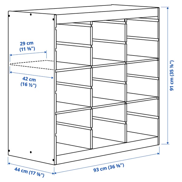 TROFAST Structure rangement + tablettes, séparateur de pièce/pin teinté blanc clair, 93x44x91 cm
