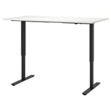 Bureau assis-debout réglable TROTTEN blanc. Portée de 70 à 120 cm. Dessus rectangulaire, pieds stables.
