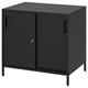 Armoire double face TROTTEN noire avec portes coulissantes, pieds métalliques, pieds réglables, séparateur de pièce.