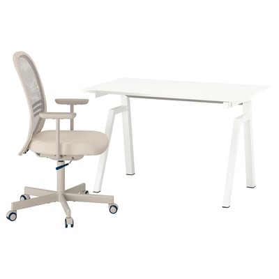 TROTTEN / FLINTAN Bureau et chaise, électrique/blanc beige, 120x70 cm