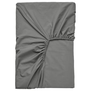 Drap-housse ULLVIDE gris, gris, rectangulaire, bords élastiques, texture percale croustillante.
