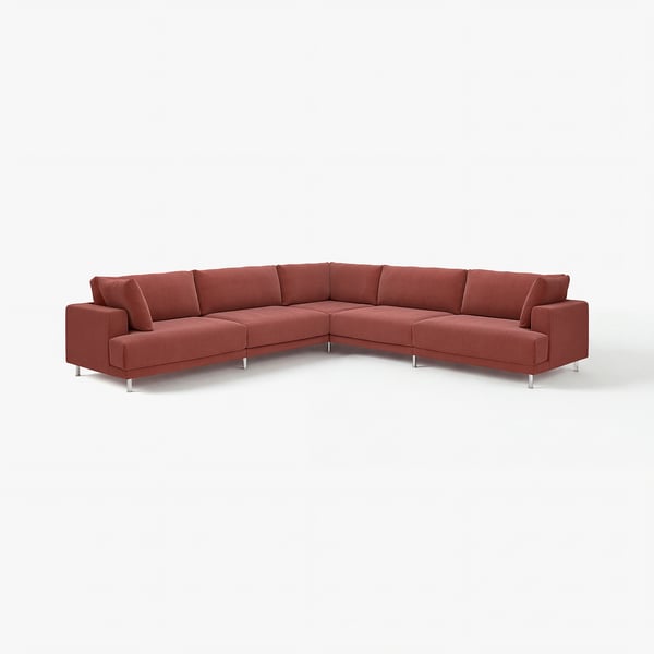 Canapé d’angle rouge UPPÅKRA, design moderne avec des coussins moelleux, des lignes épurées et des pieds surélevés pour un aspect aéré.
