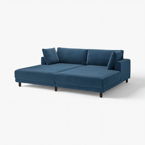 Canapé sectionnel bleu UPPÅKRA avec coussins profonds et pieds en bois.