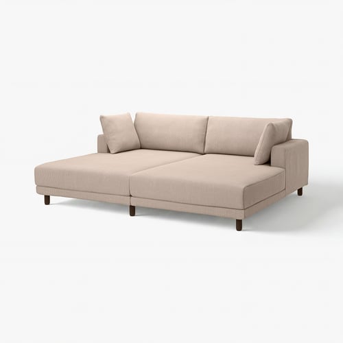 canapé beige UPPÅKRA ; moderne, rectangulaire avec de grands coussins, des jambes en bois, confortable.