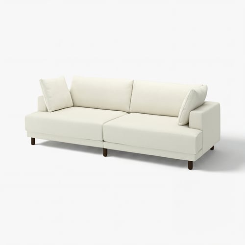 Un canapé UPPÅKRA couleur crème au design moderne, avec des coussins doux et des pieds en bois foncé.
