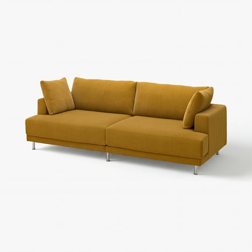 Canapé UPPÅKRA moutarde, design élégant, coussins confortables, pieds chromés.