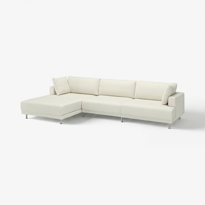 Canapé modulaire UPPÅKRA blanc, avec un design moderne et bas avec des coussins ajustables pour le confort.