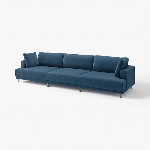 Présente un canapé sectionnel UPPÅKRA moderne bleu au design élégant, avec des pieds métalliques et de larges coussins pour le confort.