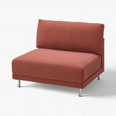 Mobilier monoplace, UPPÅKRA, en velure côtelée corail, pieds métalliques, lisse, moderne.