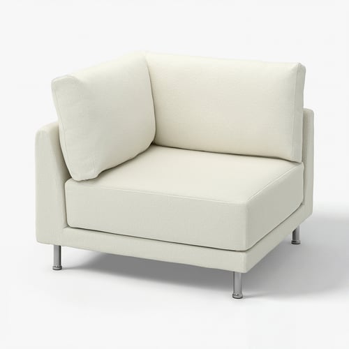 Un module d’angle canapé couleur crème UPPÅKRA avec un design moderne et accueillant et des lignes épurées.