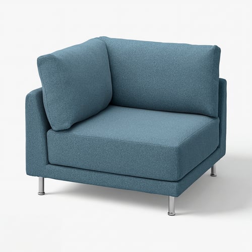 Un fauteuil UPPÅKRA bleu au design moderne, avec un siège douillet et des pieds métalliques.