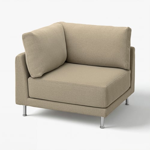 Chaise UPPÅKRA, beige, design moderne, tissu moelleux, coussins courbés.
