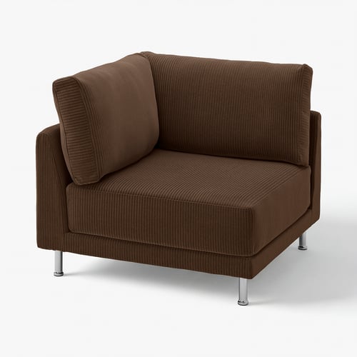 Canapé UPPÅKRA marron, moderne et douillet, avec tissu rayé et pieds métalliques.