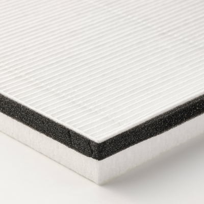 Un filtre UPPÅTVIND rectangulaire blanc, conçu pour éliminer les particules comme la poussière et le pollen. Il a une surface lisse avec un bord texturé.
