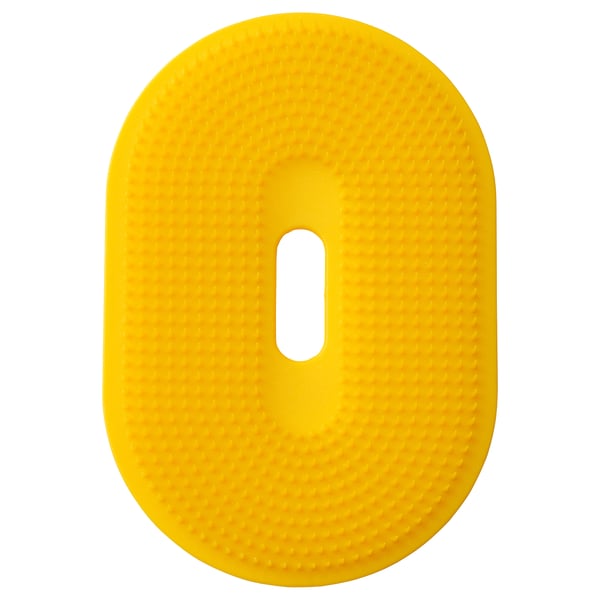 Autolaveuse végétale ovale jaune vif avec texture alvéolée, ouverture de poignée horizontale, en plastique polyéthylène.