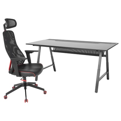 Bureau de jeu coloré et chaise en maille rouge. Réglable, respirant. Idéal pour les jeux ou le bureau.