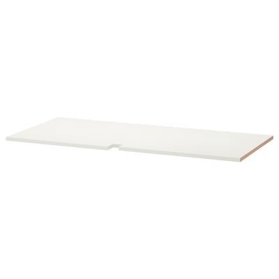 Une étagère UTRUSTA blanche en mélamine. Il a une forme rectangulaire et s’intègre parfaitement dans les armoires d’angle.