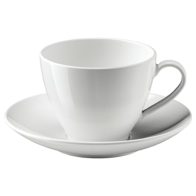 Tasse à café et soucoupe en porcelaine VÄRDERA blanche ; simple, durable, carré aux lignes arrondies.