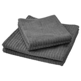 Serviettes VÅGSJÖN grises : 2 baignoires, 2 mains. Coton doux, tissage côtelé linéaire.