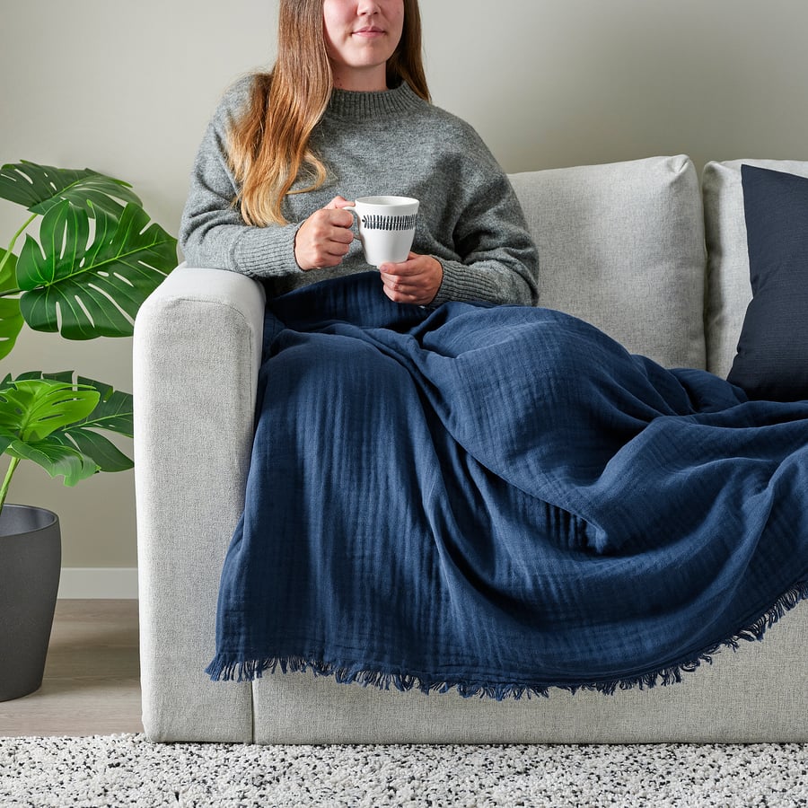 VALLKRASSING Plaid, bleu foncé, 150x200 cm IKEA Belgique