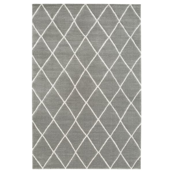 Tapis Poils Ras Vantore Gris Blanc Motif Diamant
