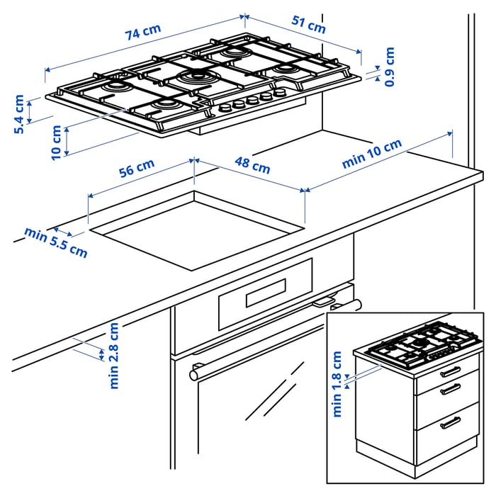 VASASTAN plaque de cuisson au gaz, IKEA 700 verre/noir, 74 cm IKEA
