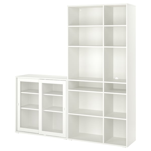 Rangement blanc VIHALS : armoire coulissante en verre et étagère haute, moderne et polyvalente
