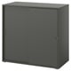 Une armoire VIHALS gris foncé avec portes coulissantes, adaptée aux petits espaces, dotée d’un design moderne.