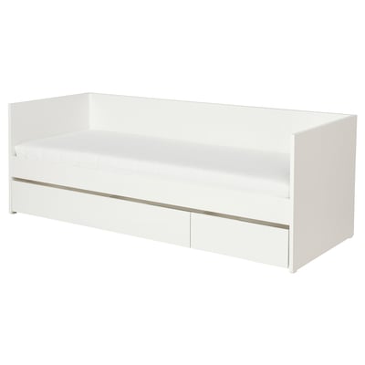 Lit de jour VISALS blanc avec tiroirs, élégant et moderne ; Idéal pour les petits espaces.