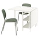 L’image montre un ensemble de salle à manger VIHALS blanc avec des chaises rembourrées vertes.