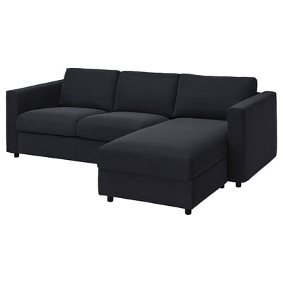 Canapé VIMLE en forme de L en gris foncé avec chaise longue, moderne et confortable.